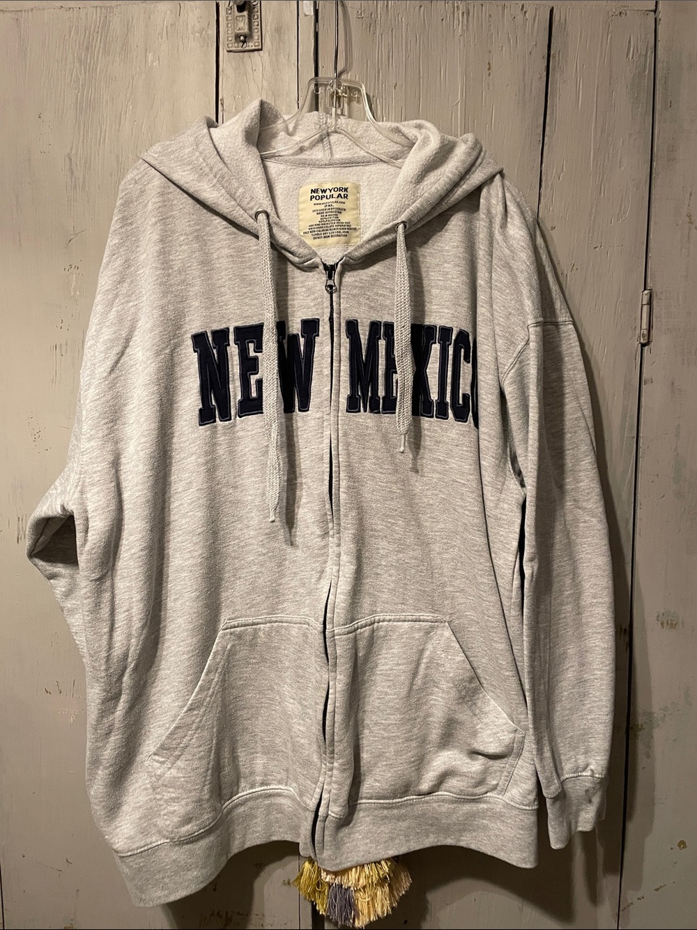 Men’s Zip Hoodie Sweatshirt - Light Gray with Navy "New Mexico" Embroidery